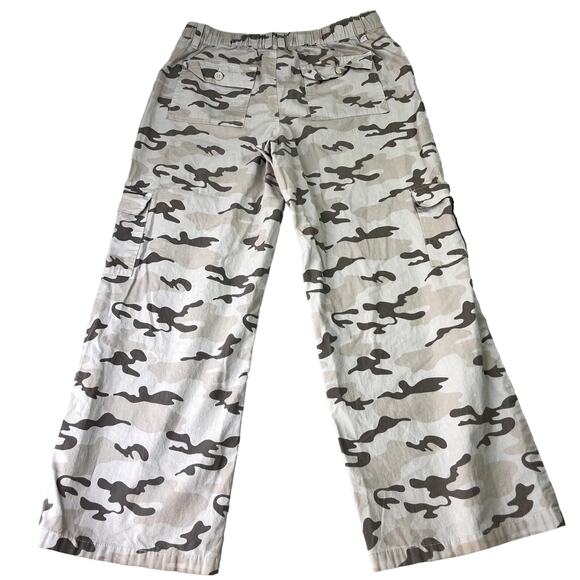 RSQ Pants Womens Cargo Mid Rise Canvas Camo Khaki Baggy Straight Wide Leg - Picture 3 of 10